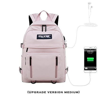 USB Pink medium WINNER, Одноцветный, модный, водонепроницаемый, женский рюкзак, минималистичный, usb зарядка, для ноутбука, рюкзак, Противоугонный, для колледжа, для девушек, для книг - Цвет: USB Pink medium