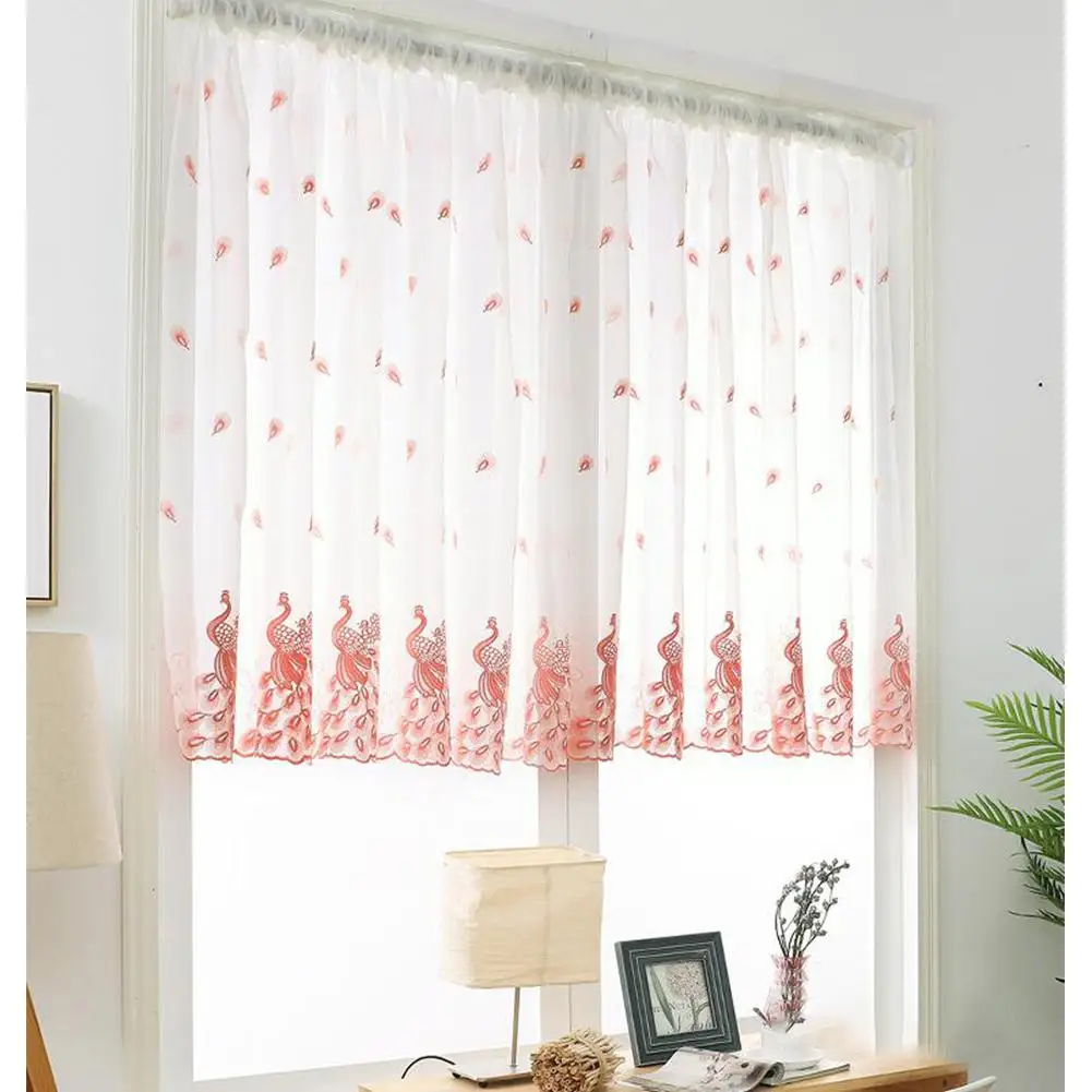 Короткие римские занавески с вышивкой павлина тюлевые полузанавески из