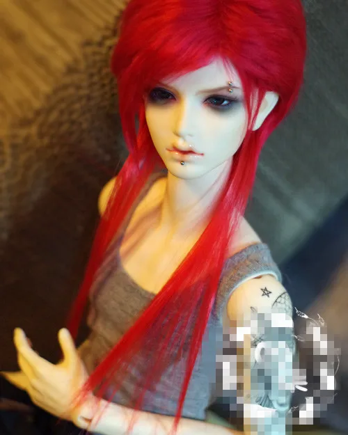 Крутой красный сшивание длинные волосы BJD кукла меховой парик для 1/4 1/3 дядюшка 18 19