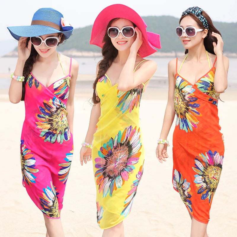 Высококачественное женское пляжное парео-бикини Пляжное платье с цветочным