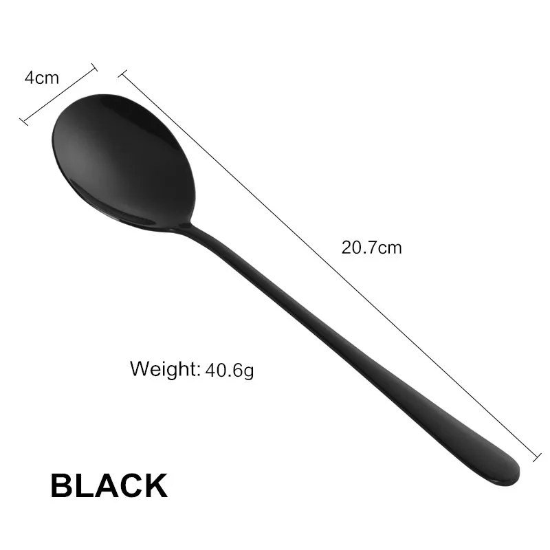 4 Black Spoons 4 шт./партия 304 ложка из нержавеющей стали с длинной ручкой позолоченные розовые золотые десертные чайные корейские ложки - Цвет: 4 Black Spoons