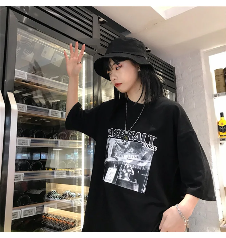 Женская футболка ulzzang в стиле хип-хоп топ 90-х с модным принтом оверсайз уличная