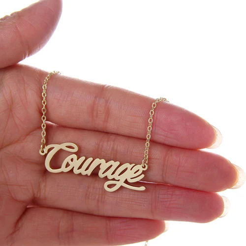 

Name Gold Initial Carrie Font Stainless Steel Pendant " Courage " Nameplate Necklace for Women/ Men jewelry gifts NL-2436