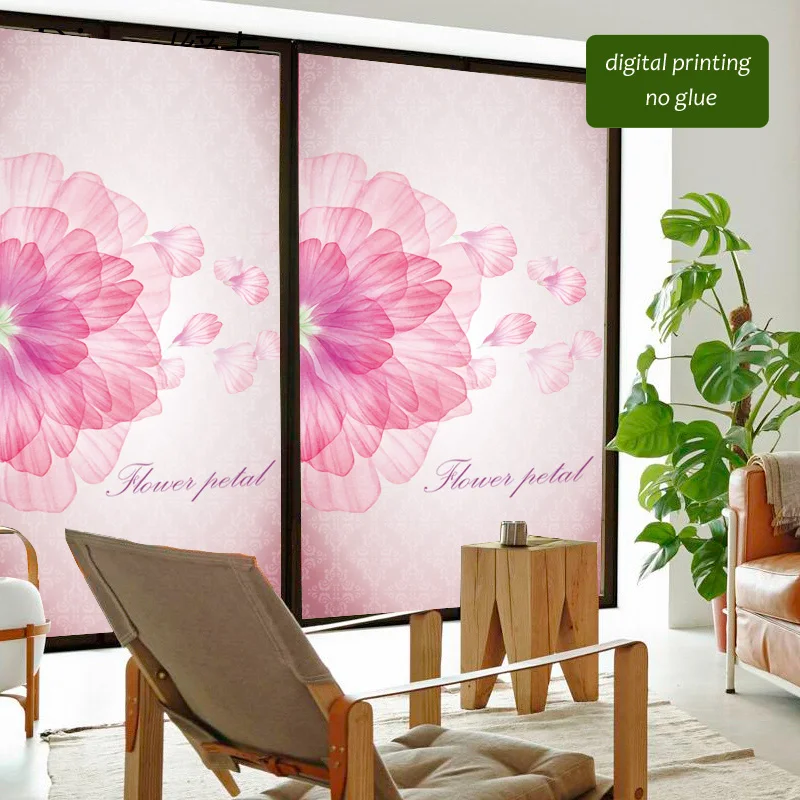 Custom Made Size Decorative Stained Glass Window Film No Glue Closet Wardrobe Stickers Static Home Decor PVC Pink Flowers KK76 | Дом и сад