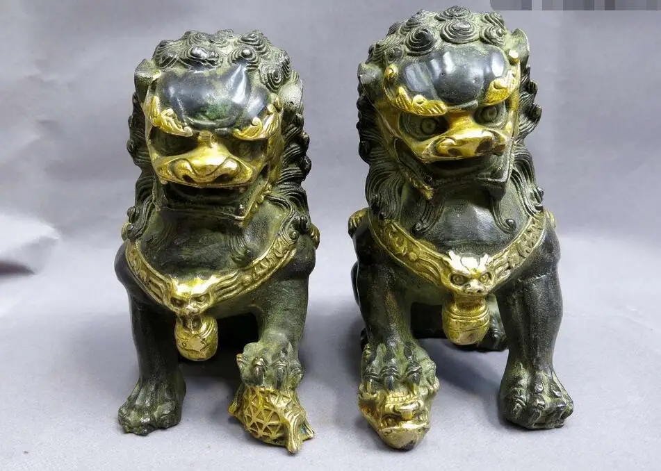 Китай (материк) бронзовая позолота медь Feng Shui порога двери Foo Собаки Львы пара