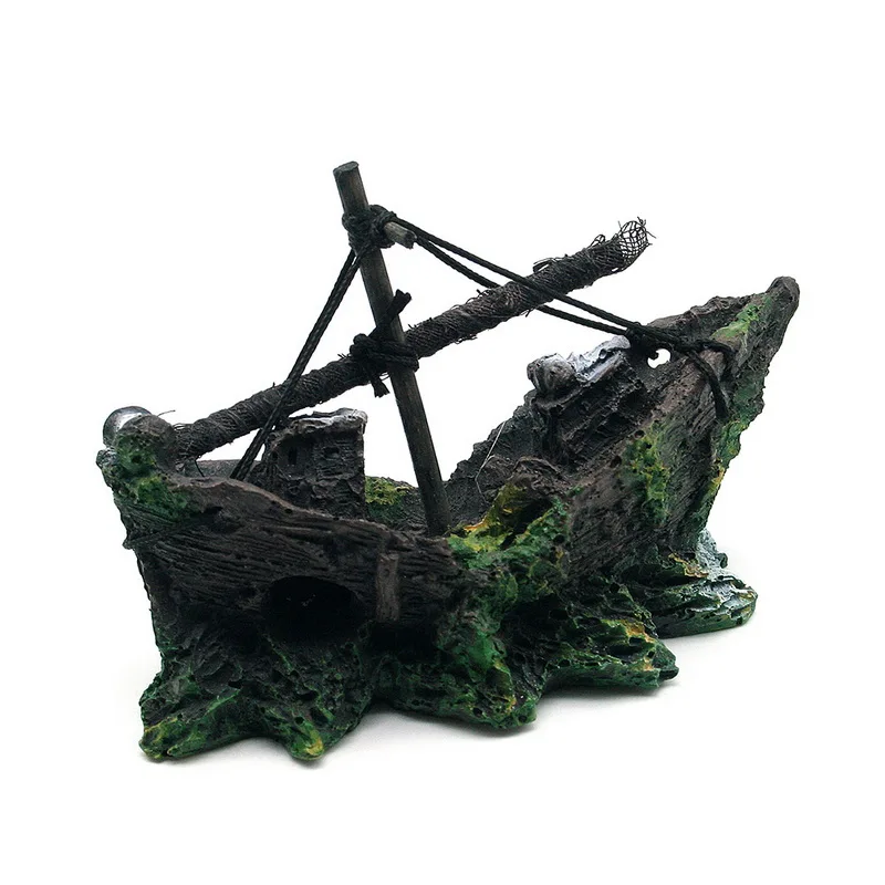 Aquarium Ornament Wreck Sunk Ship Sailing Boat Destroyer Fish Tank Cave Decor | Дом и сад