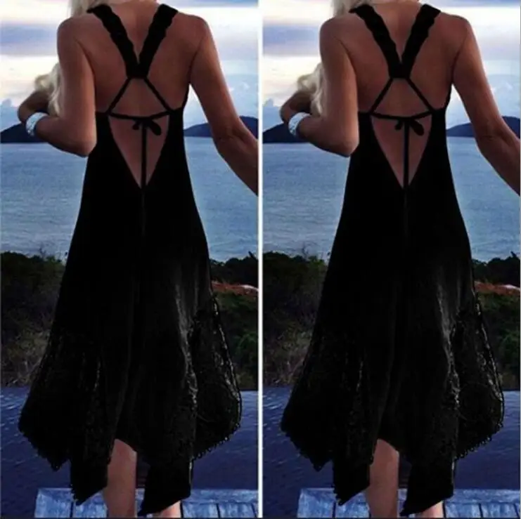 Fashion Women Party Dress 2018 Sexy lace halter Sleeveless beachwear Summer Female swing backless sundress Plus Size 5XL | Женская