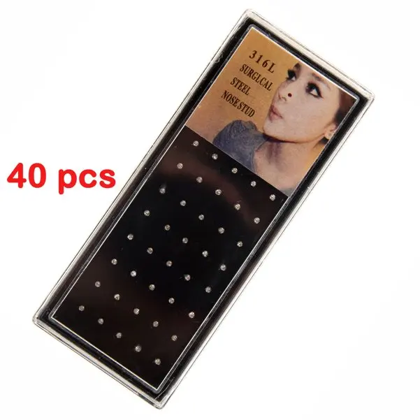 Silver 40Pcs 1 упаковка из 60/40 шт. хрустальные стразы оптом, прямые шпильки для пирсинга в носу, 2 цвета - Окраска металла: Silver 40Pcs