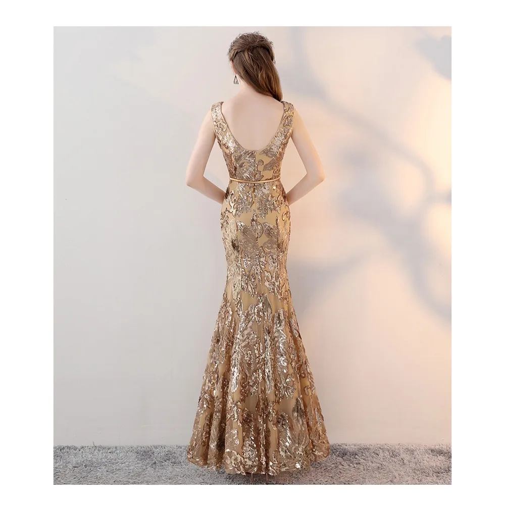 VKBRIDAL Rose Gold Sequined Mermaid Stretchy Long Bridesmaid Dresses with Side Slit Plus Size Formal Party Prom Gowns for Women | Свадьбы и