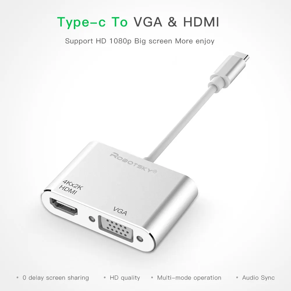 Robotsky USB C адаптер HDMI VGA usb type-c к HDMI 4 K мужчин и женщин для MacBook Pro ChromeBook Xiaomi huawei mate 10 USB-C HDMI