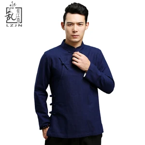 LZJN черная льняная блузка для мужчин, традиционная китайская одежда, льняная рубашка с длинным рукавом, рубашка в этническом стиле, мужская рубашка