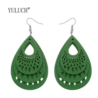yuluch simple droplet hole hollow pendant earrings for women luxury wood jewelry accessories for girls party wooden earrings