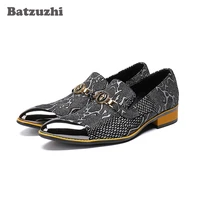 batzuzhi brand italian style men dress shoes oxfords pointed metal tip toe snake pattern business leather shoes luxury handmade