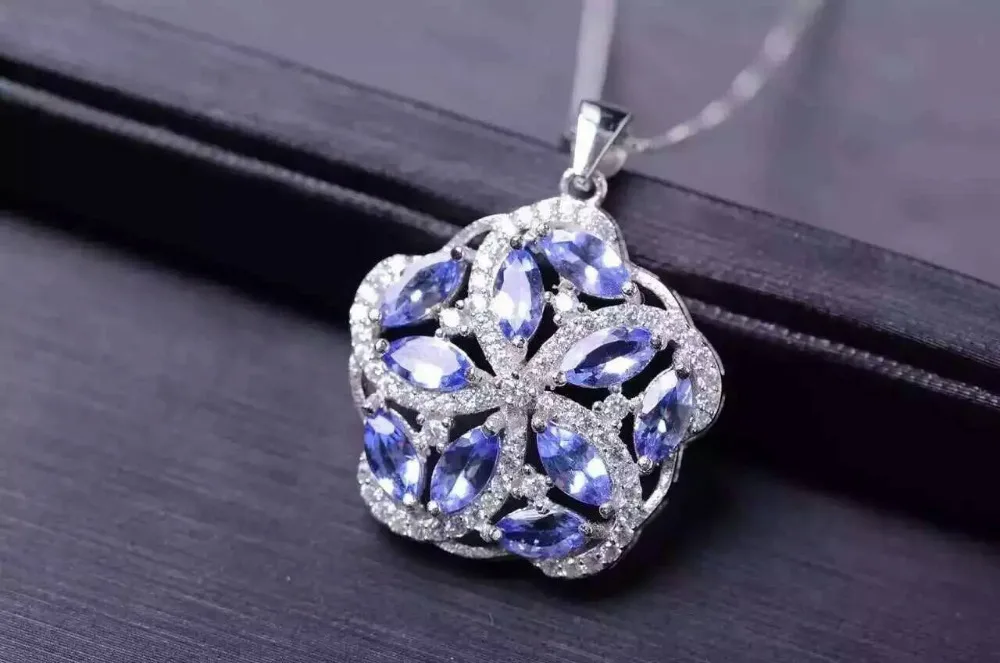 Подвеска из танзанита серебра S925 пробы подвеска натурального драгоценного камня
