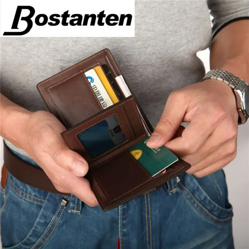 Bostanten Новый Для мужчин короткие Бумажники чёрный коричневый кошелек двойного
