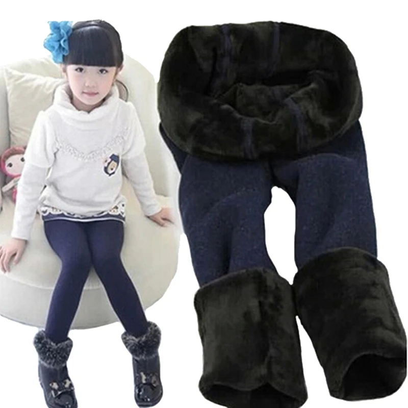 2016 Новые фирменные зимние меховые легинсы для девочек детские штаны теплая