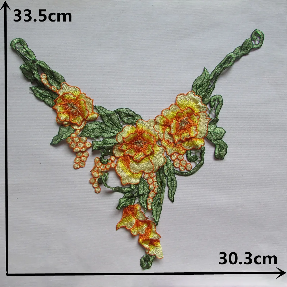Красивое шитье Аппликация Кружева Украшение воротника костюм желтый 3D ткань с