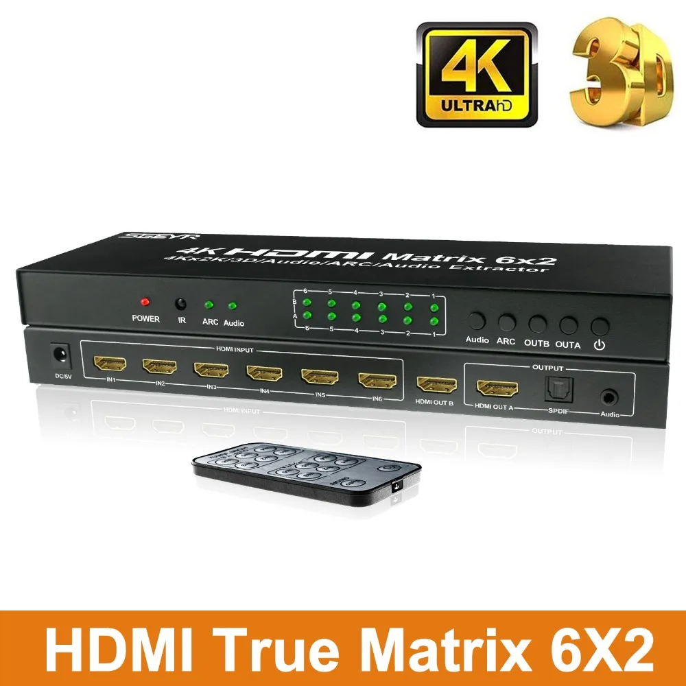 6 портов HDMI матрица 6x2 переключатель сплиттер вход 2 выхода с ИК пультом
