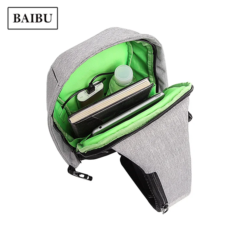 BAIBU Chest Bag New Korean Creative Fashion Shoulder Casual Men's Waterproof USB Charge Anti-theft Messenger Handbags | Багаж и сумки
