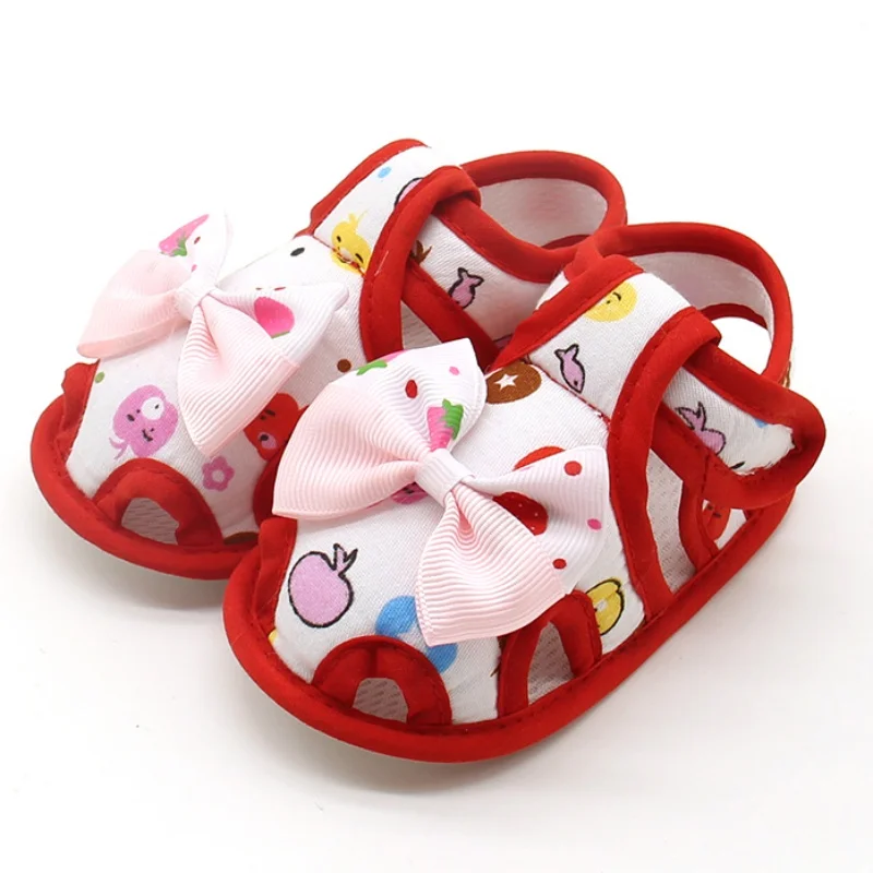 

0-18M Newborn Baby Girls Cute First Walkers Bow-knot Printed Princess Style Breathable Shoes Prewalkers Summer Lovely