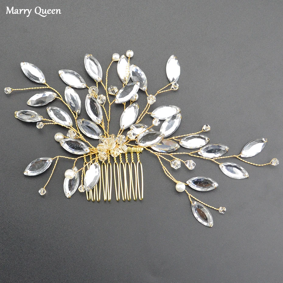 Новый золотой Цвет роскошный жемчуг волосы расческа Модные ручной работы со