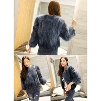 women coat real knitted raccoon fur womens coat short paragraph slim natural fur jacket casual style