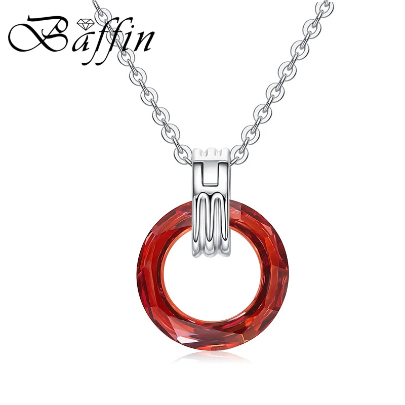 BAFFIN Цвет ful круг фантазии камень, кулон, колье кристаллами от Swarovski для Для женщин Серебряный Цвет цепи Мода ювелирные изделия - Окраска металла: Light Siam