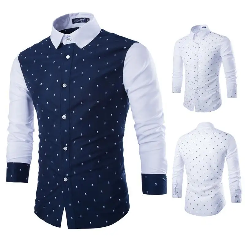 Хлопковая мужская рубашка повседневная классическая в горошек Camisa