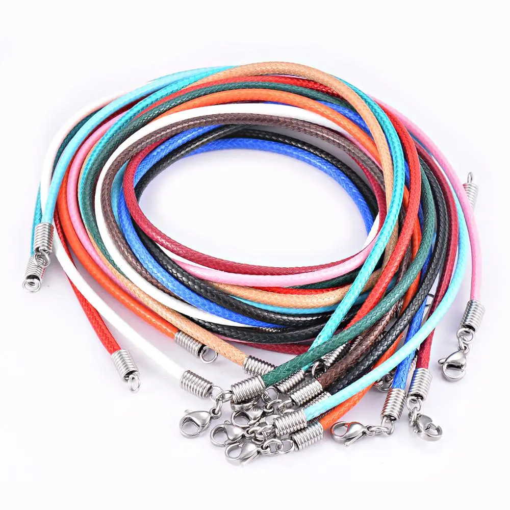 

1.2 mm 10 Pcs Stainless Steel Braided Rope 12 colors cords Necklaces & Pendant Findings SS Lobster Clasp String Cord