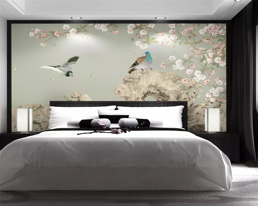 Beibehang Кастомная северная ручная роспись цветов птиц новый китайский фон декоративная картина Papel de Parede 3D обои на.