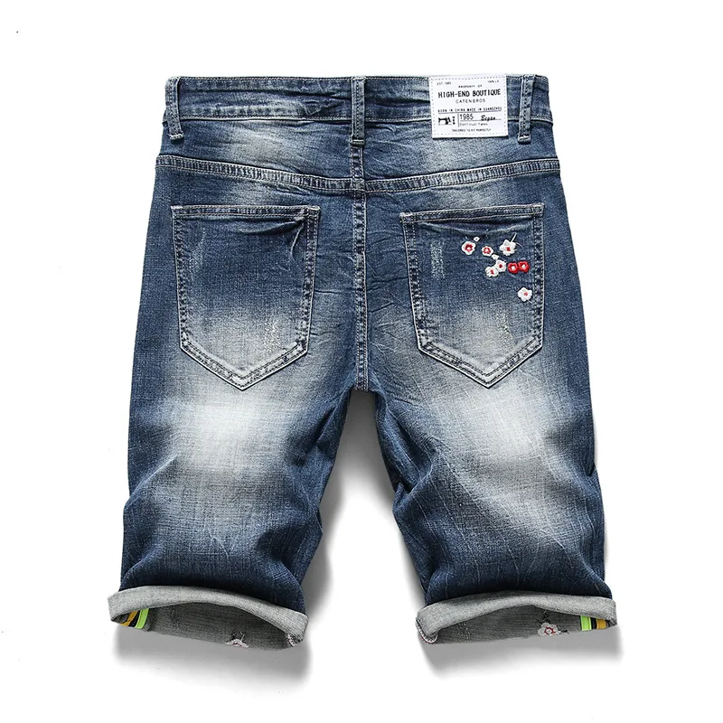 New Brand Summer Blue Color Denim Shorts Fashion Chinese style embroidered Short Ripped Jeans Men Mens Big Size | Мужская одежда