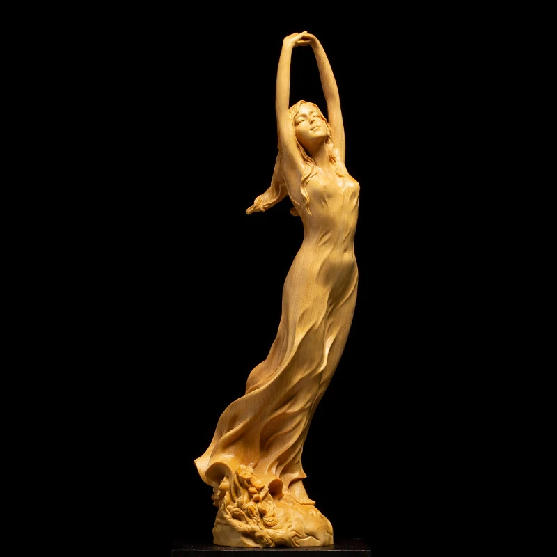 

High quality Boxwood Woodcarving hall Ornaments Figure statue Manual craft Wooden crafts Sculpture girl Decorations gifts