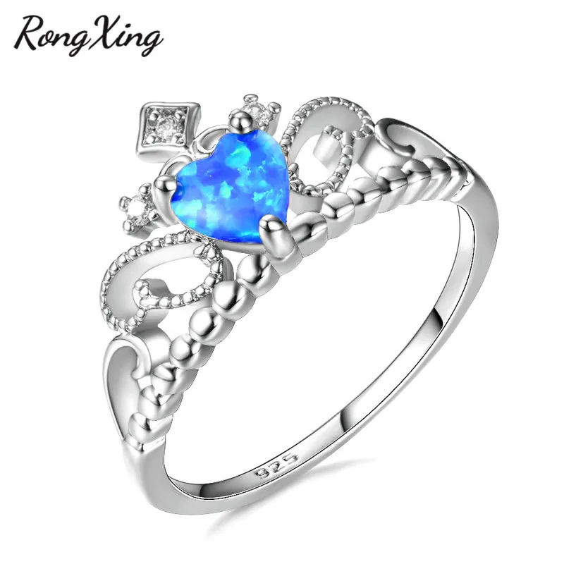 RongXing роскошные кольца с голубым огненным опалом Королевская корона для женщин