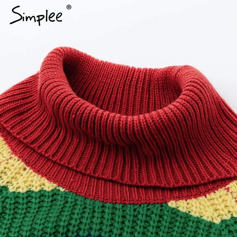 Simplee Rainbow turtleneck casual sweaters women winter 2018 jumpers knitted fashion striped oversized pullover female jumper | Женская