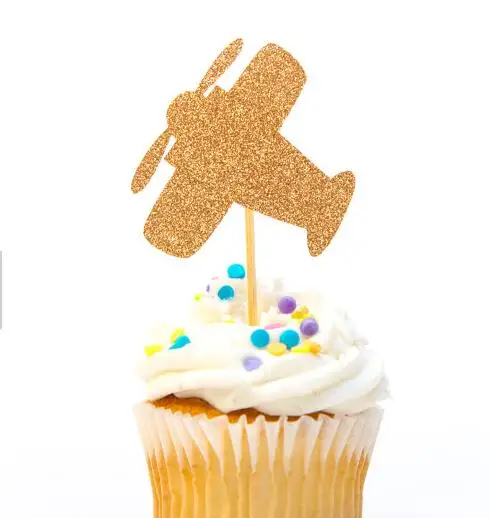

glitter Airplane boy birthday Gender Reveal cupcake toppers Christening wedding baby shower party doughnut food picks