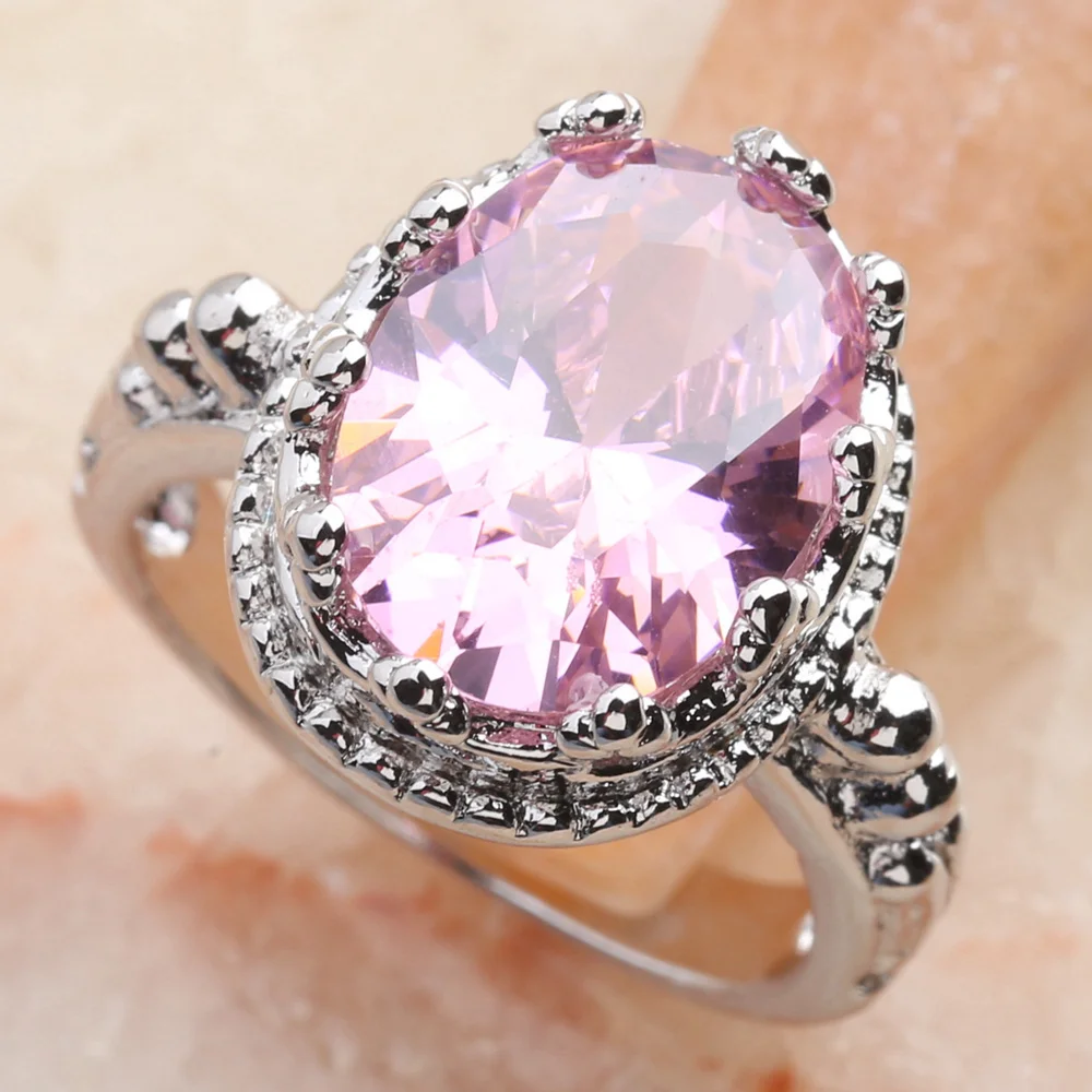 

Exclusive Pink Kunzite 14*10mm Semi-precious Stone Silver Cool For Women Ring Q2365