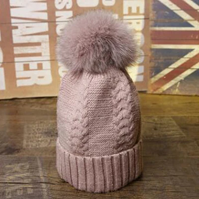 Children Pink Модные новые помпоны из лисьего меха и норки, 15 см, Skullies Beanies, шапки для женщин и детей, зимние однотонные шерстяные теплые шапки Skullies Beanies - Цвет: Children Pink