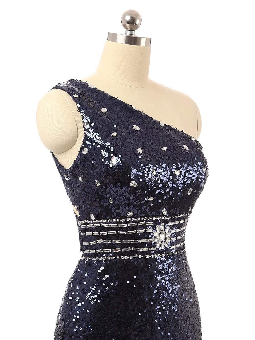 New Beautiful Navy Blue Evening Dresses 2018 Beading Belt Sexy Cut Back Prom Party Gown Sequins Dress | Свадьбы и торжества
