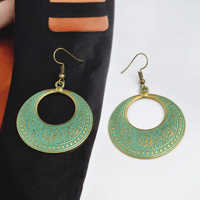 Retro Bronze Engraved Alloy Earrings In Bohemian Style | Украшения и аксессуары