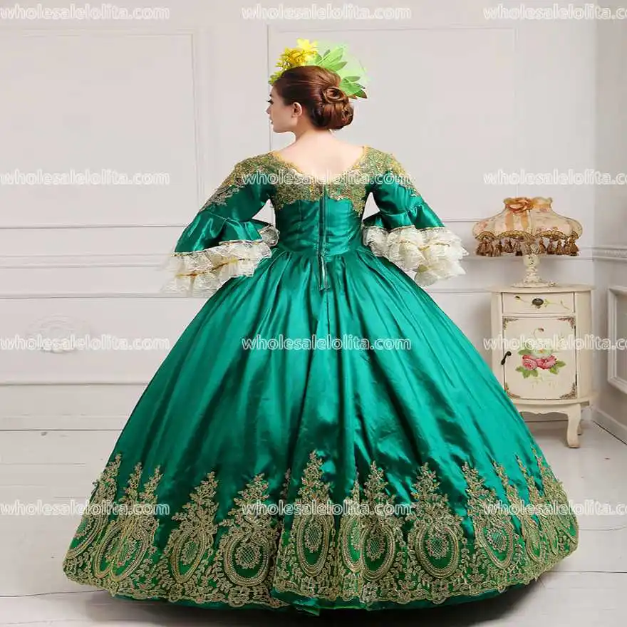 

Green Vintage Victorian Rococo Costume Women's Dress Masquerade Party Costume Dresses Cosplay Lace Satin Long Sleeves Poet Long