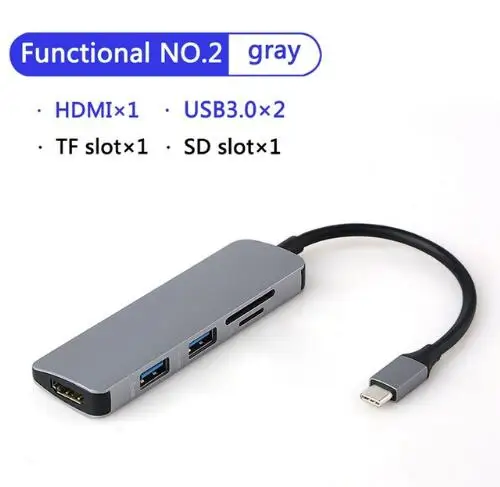 As show 5 в 1 USB C концентратор USB-C-3,0 концентратор HDMI PD Thunderbolt 3 адаптер для samsung Galaxy S9/S8 huawei P20 Pro type C usb-хаб - Цвет: As show