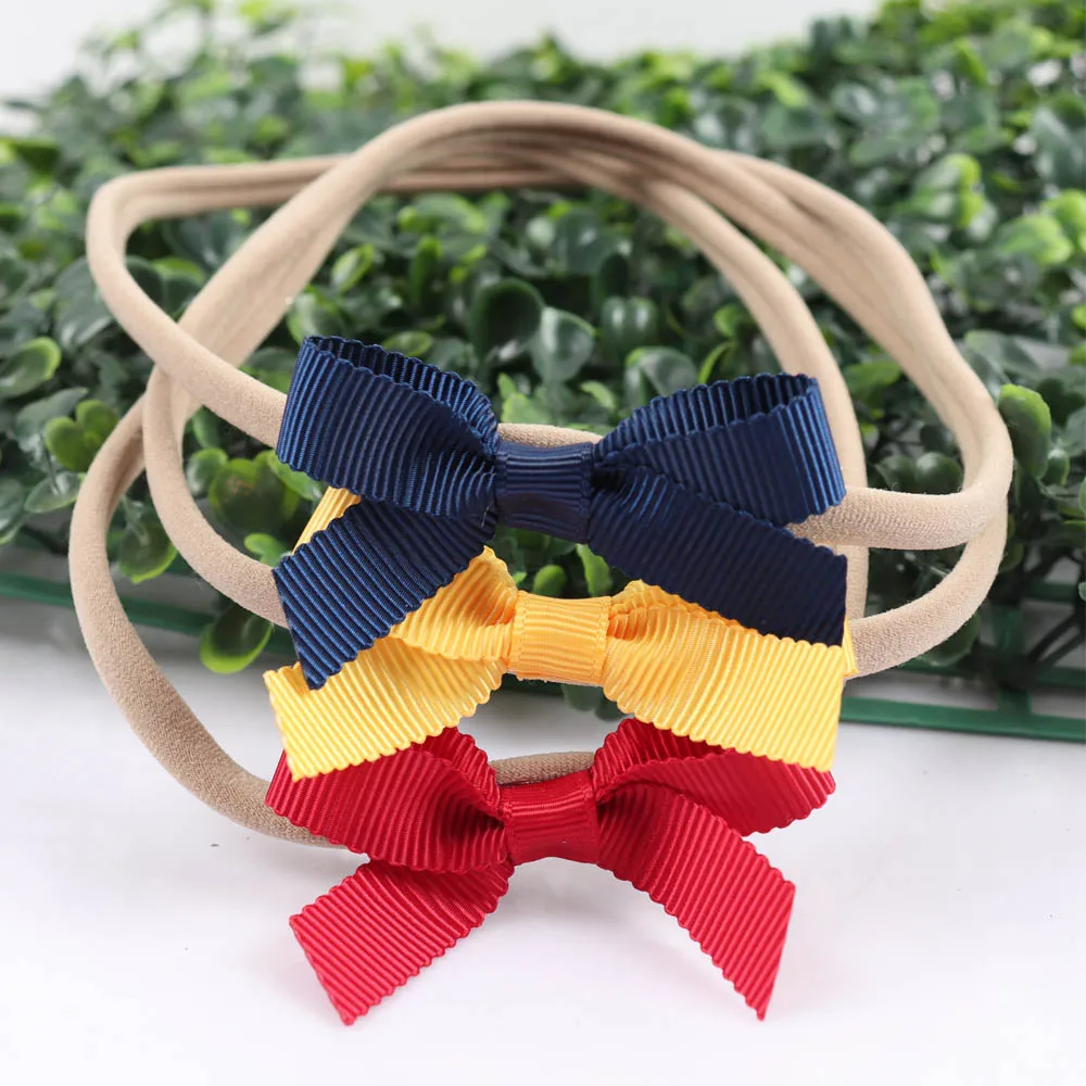 

5 Pcs/Set Boutique Bow Nylon Headband For Girls Solid Ribbon Bowknot Elastic Hair Band Children Hair Accessories