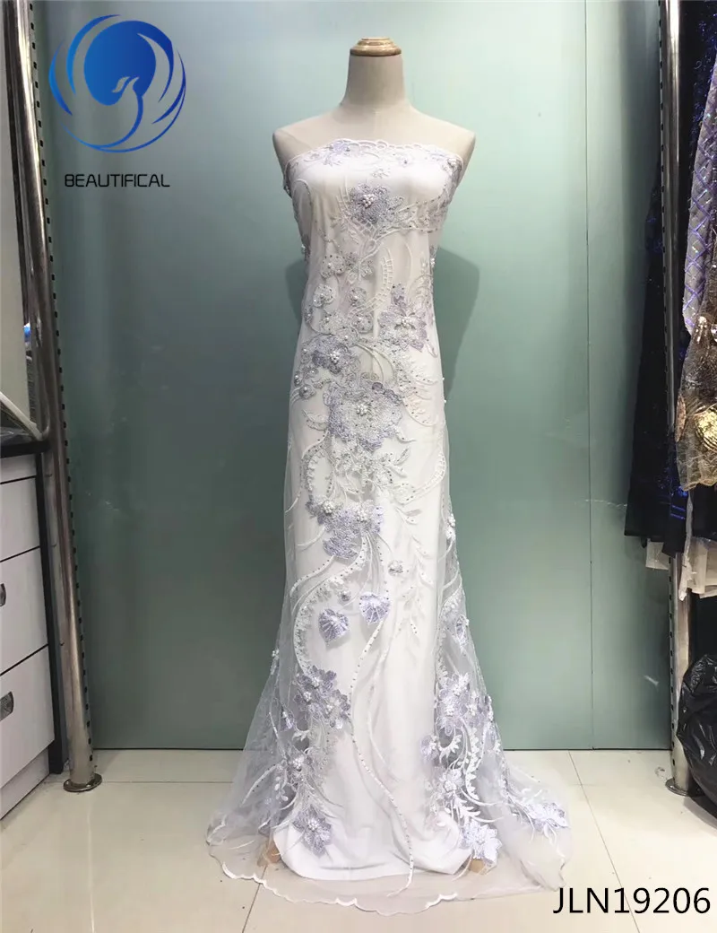 

BEAUTIFICAL Royal blue Net lace fabric with stontes & beads Fashion embroidery flowers african tulle lace fabric for dressJLN192