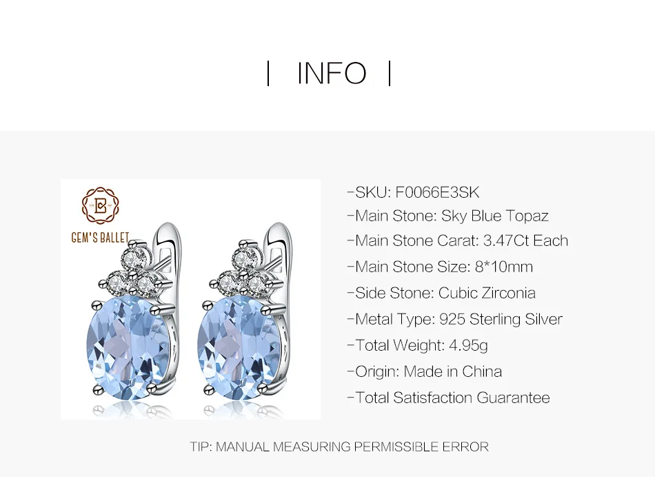 Балетные серьги GEM'S, 6.94Ct, натуральный голубой топаз, камень по месяцу рождения, 925 пробы, серебряные свадебные серьги-гвоздики для женщин, хорошее ювелирное изделие