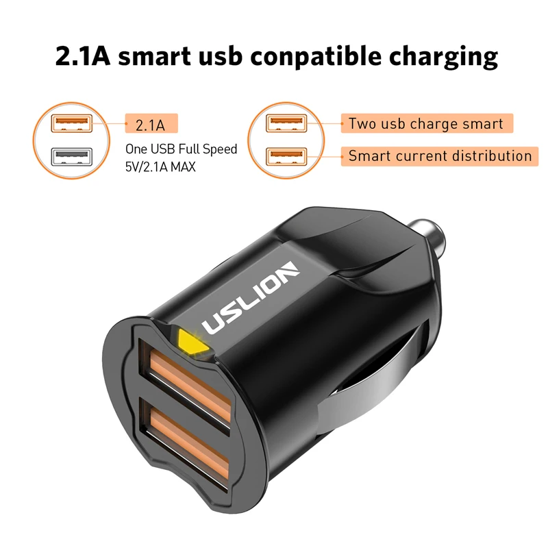 Автомобильное зарядное устройство USLION с 2 USB портами 30 Вт|Зарядные устройства для