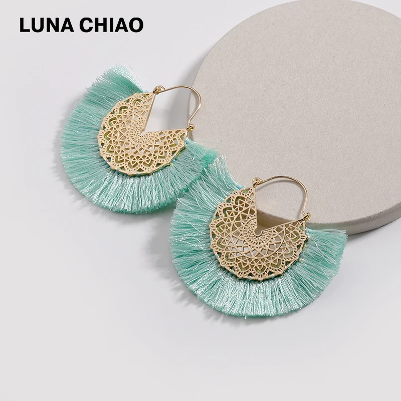 Женские полые серьги-кисточки LUNA CHIAO металлические серьги с бахромой в стиле бохо