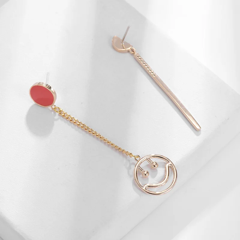 Long Asymmetrical Smile Face Pendant Earrings for Women Retro New Zircon Crystal Lacquer Drop Earring Fashion Jewelry |