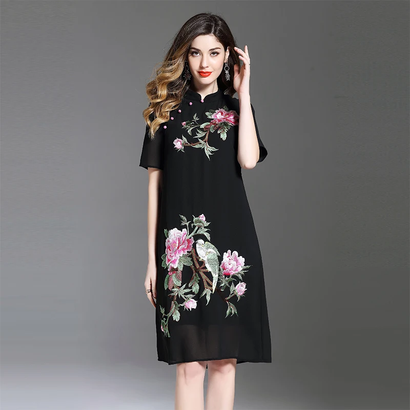 Новинка 2018 Элегантное летнее женское платье с вышивкой китайский стиль короткий