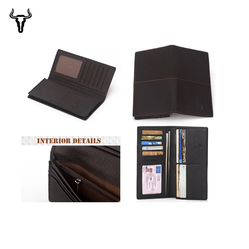 Mingclan Luxury Brand Genuine Cowhide Leather Portomonee Vintage Walet Male Wallet Men Long Clutch with Coin Purse Pocket Rfid