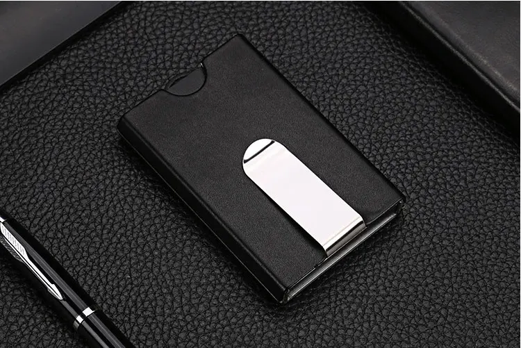 black PU кошелек автоматический ремень мужской чехол для кредитных карт металлический кошелек RFID Блокировка визитница для пластиковых карт Алюминий - Цвет: black